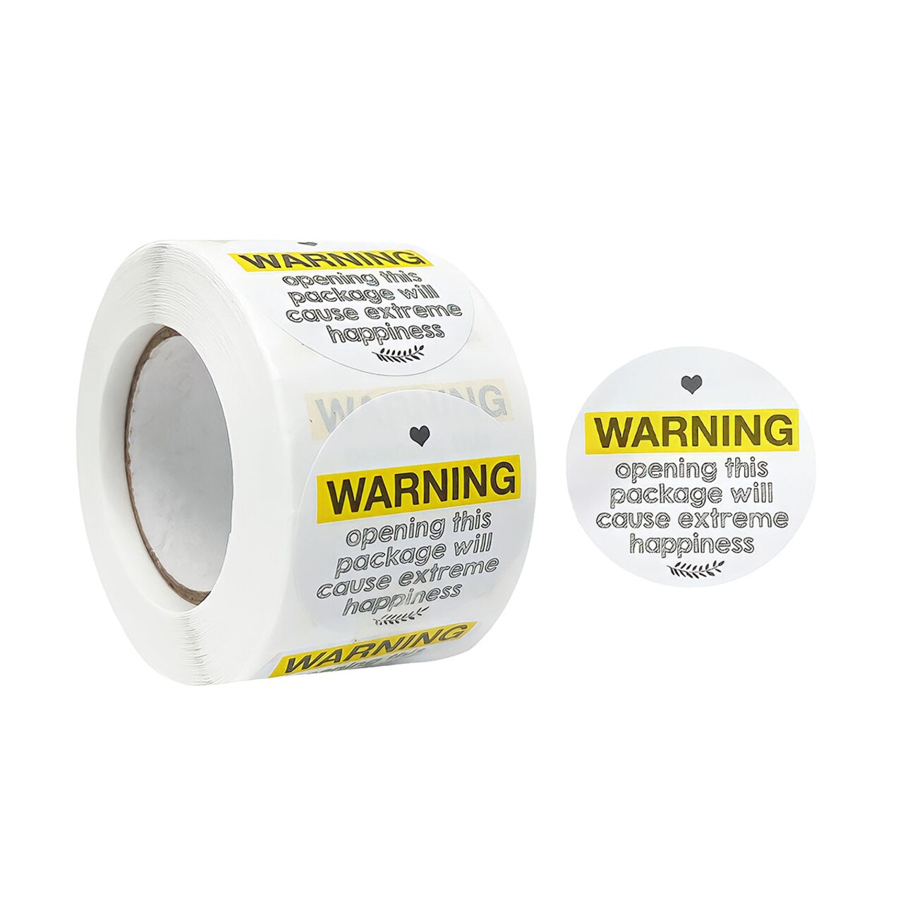 Wrapables 1.5 inch Yellow Extreme Happiness Warning Small Business Thank You Stickers Roll, Sealing Stickers and Labels for Boxes, Envelopes, Bags and Packages (500pcs)